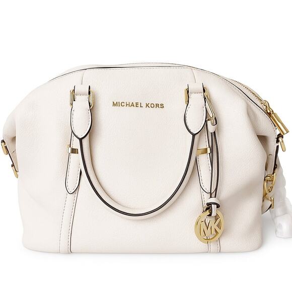 NEW Michael Kors Soft White Pebbled Leather Satchel Handbag with Gold Hardware - Picture 1 of 8